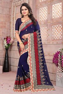 Picture of Distinctive dark blue designer saree 