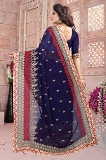 Picture of Distinctive dark blue designer saree 