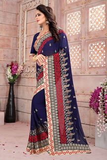 Picture of Distinctive dark blue designer saree 