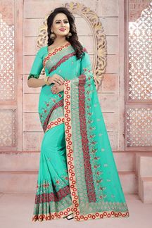 Picture of Modish blue designer saree with resham