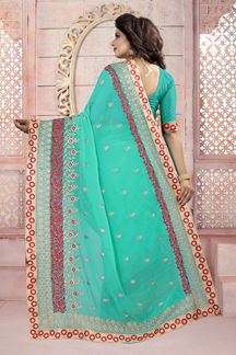 Picture of Modish blue designer saree with resham
