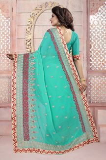 Picture of Modish blue designer saree with resham