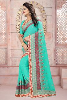 Picture of Modish blue designer saree with resham