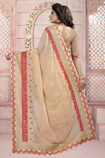Picture of Pastel peach designer saree with resham