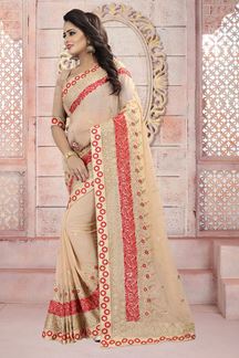 Picture of Pastel peach designer saree with resham