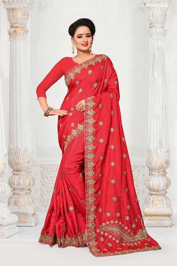 Picture of Enticing red designer saree with motifs