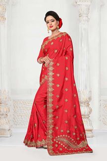 Picture of Enticing red designer saree with motifs