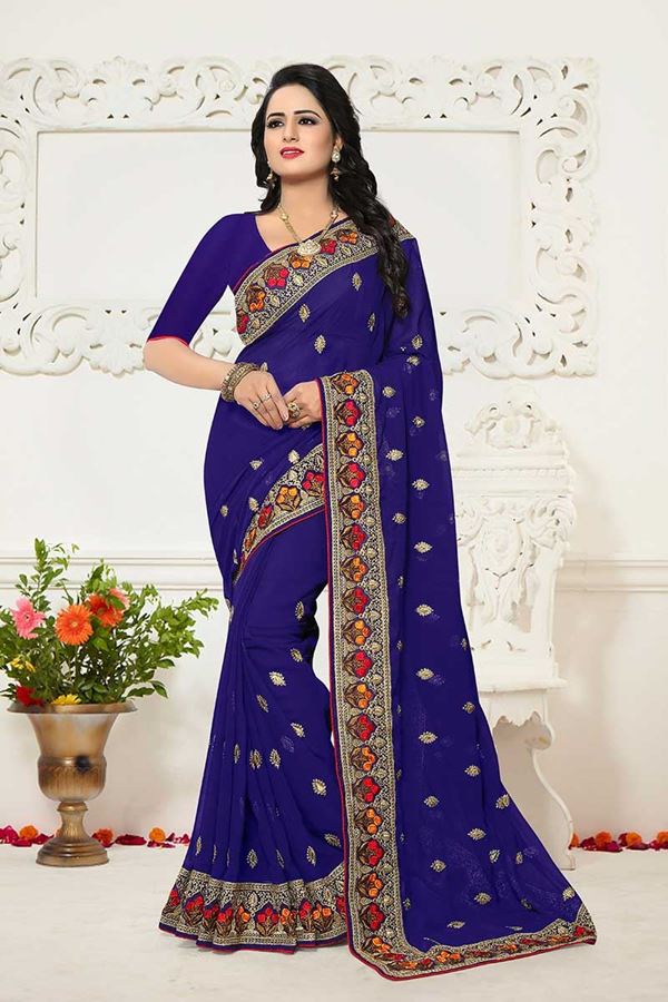 Picture of Lavish royal blue designer saree with zari