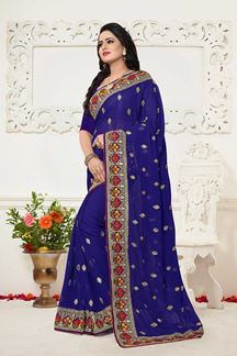 Picture of Lavish royal blue designer saree with zari