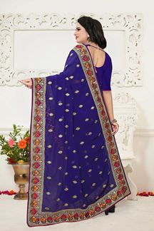 Picture of Lavish royal blue designer saree with zari