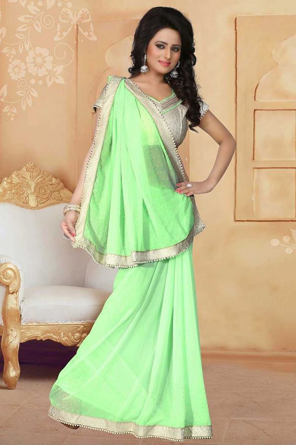 Picture of Ecstatic light green designer plain saree