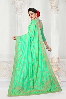 Picture of Flashy parrot green designer plain saree