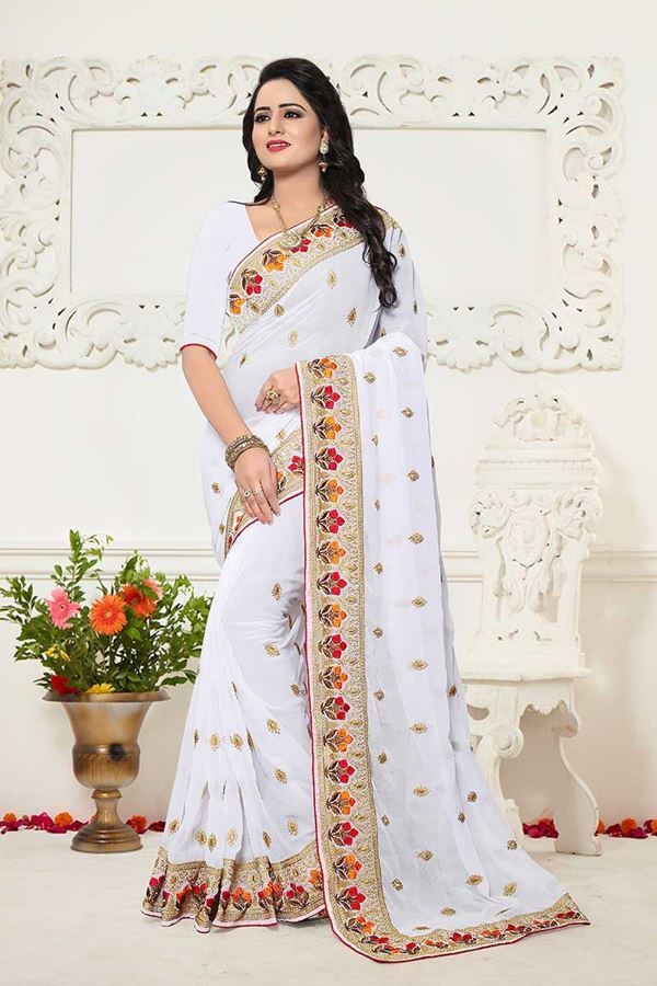 Picture of Serene white designer saree with motifs