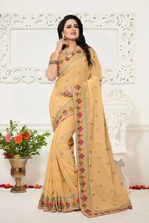 Picture of Classy pale yellow designer sheer saree