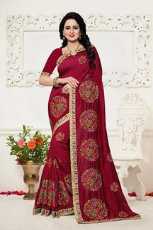 Picture of Stunning maroon designer sheer saree 