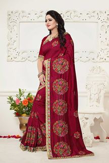 Picture of Stunning maroon designer sheer saree 