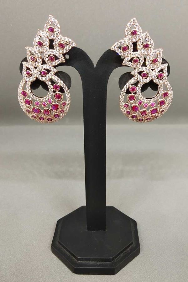 Picture of Classy pink stone worked heavy earrings