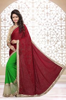 Picture of Stunning maroon & green half & half saree