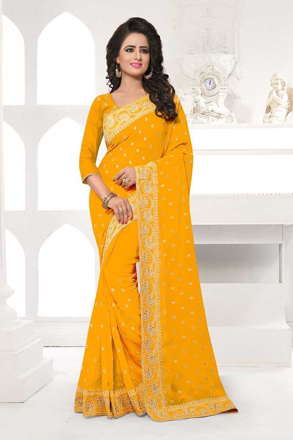 Picture of Lavish yellow designer saree with motifs