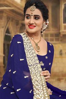 Picture of Classy dark blue designer saree with zari