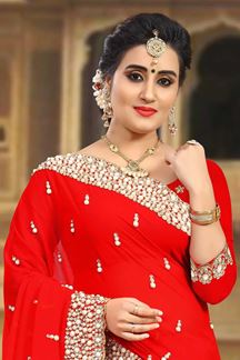 Picture of Striking red designer saree with motifs