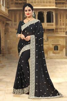 Picture of Dignified black designer saree with zari