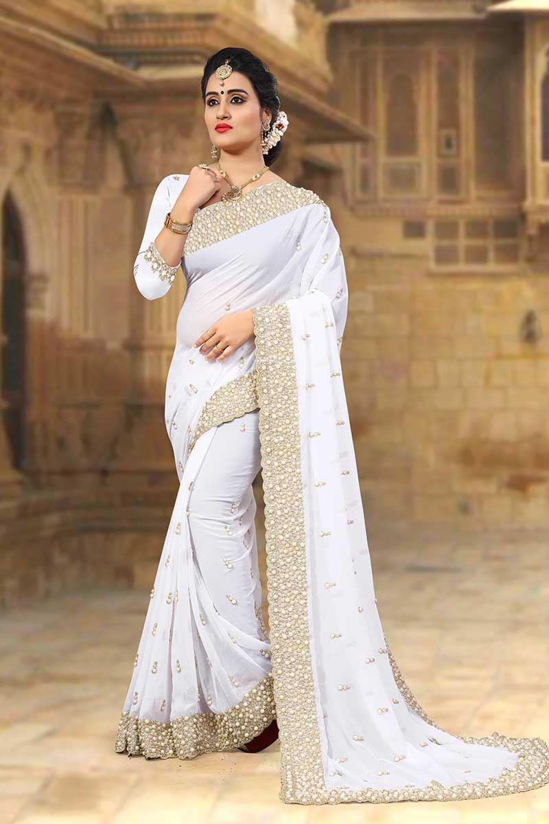 White fancy saree online discount