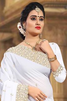 Picture of Pristine white designer saree with pearls
