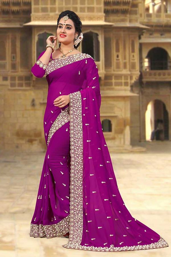 Picture of Fabulous violet designer saree with zari