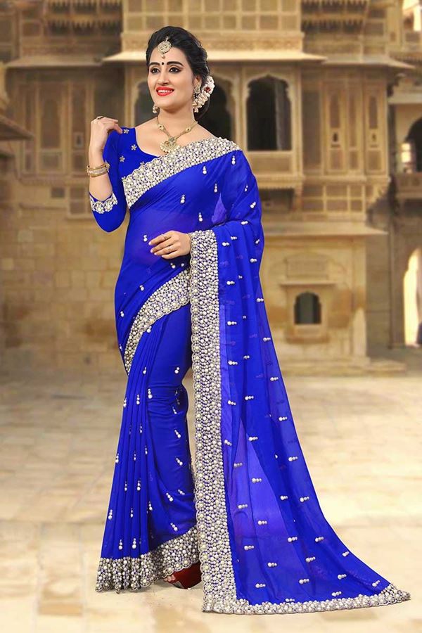 Picture of Appealing royal blue designer saree