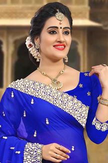 Picture of Appealing royal blue designer saree