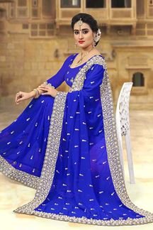 Picture of Appealing royal blue designer saree