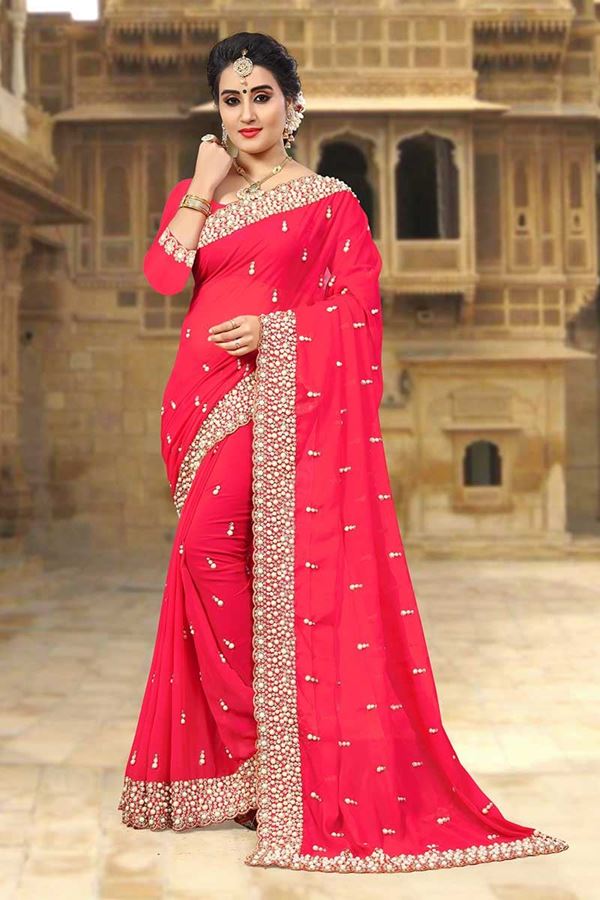Picture of Magical peach designer saree with pearls
