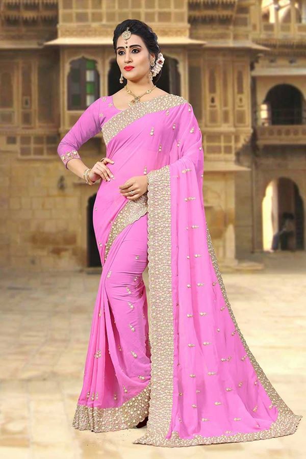 Picture of Outstanding pink designer plain saree