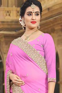 Picture of Outstanding pink designer plain saree