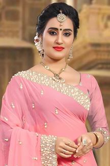 Picture of Fashionable Peach designer saree with zari