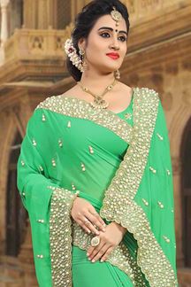 Picture of Stylish green designer saree with pearls