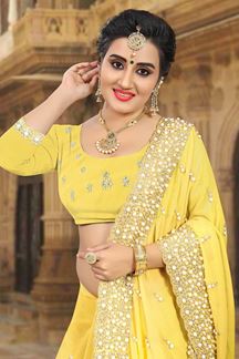 Picture of Divine yellow designer saree with pearls