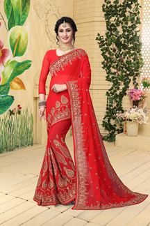 Picture of Relishing red designer saree with zari