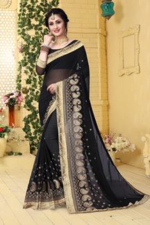 Picture of Polished black designer saree with zari