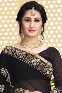 Picture of Remarkable black designer plain saree