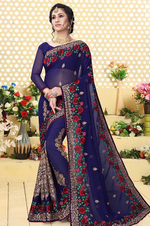 Picture of Outstanding blue saree with embroidery