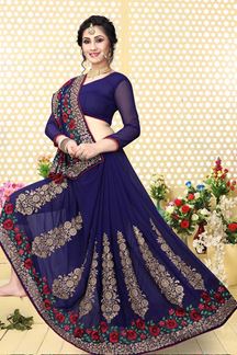 Picture of Outstanding blue saree with embroidery