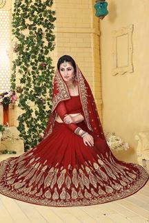 Picture of Lovely red designer saree with work