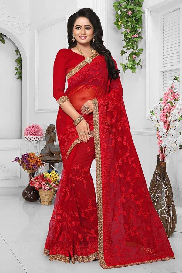 Picture of Royal red color designer saree with zari