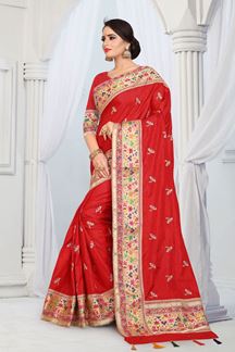 Picture of Fetching Red designer saree with zari & Embroidery Work