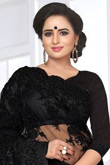 Picture of Flaunt Black Colored Embroidered Party Wear  Net Saree