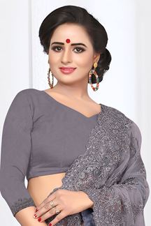 Picture of Pleasance Grey Colored Party Wear Embroidered Net Saree