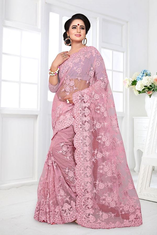 Picture of Mystical Pink Colored Designer Partywear Net Saree