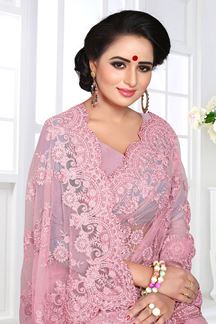 Picture of Mystical Pink Colored Designer Partywear Net Saree